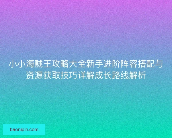 小小海贼王攻略大全新手进阶阵容搭配与资源获取技巧详解成长路线解析